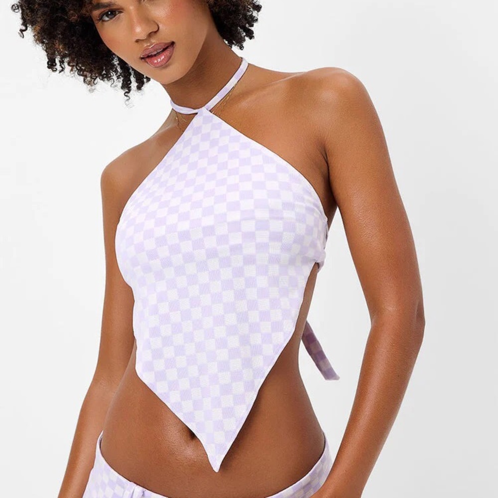 New Frankie’s Bikinis Hennie Checkered Halter Bikini Top 90’s Y2K Skater Style